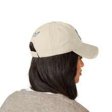 Load image into Gallery viewer, Distressed Embroidered Dad Hat — "BE KIND." Front with Foot Forward Back